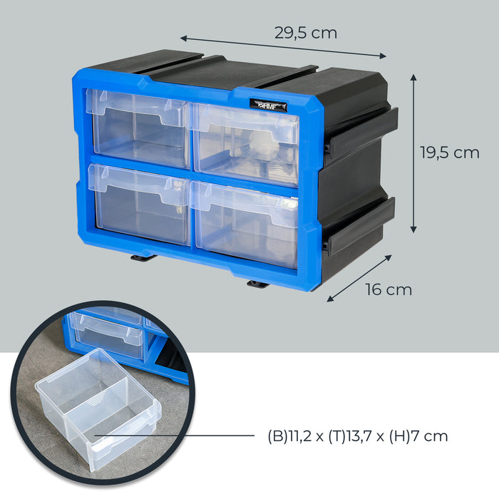 HMF Sortierbox für Kleinteile mit 4 Schubladen und 8 Fächern in Blau-Schwarz
