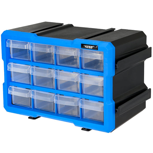 HMF Sortierbox für Kleinteile mit 12 Schubladen und 24 Fächern in Blau-Schwarz
