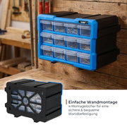 HMF Sortierbox für Kleinteile mit 12 Schubladen und 24 Fächern in Blau-Schwarz