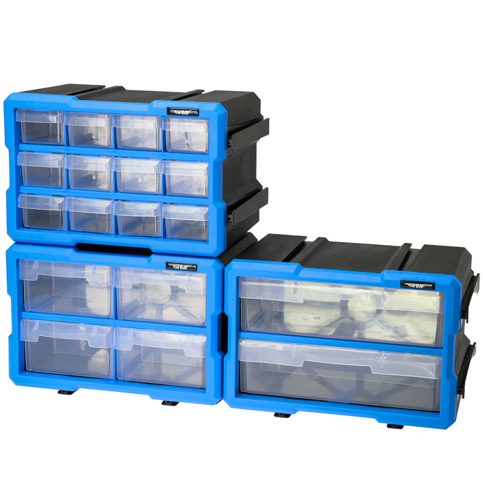 HMF Sortierbox für Kleinteile 3er Set mit insgesamt 36 Fächern in Blau-Schwarz