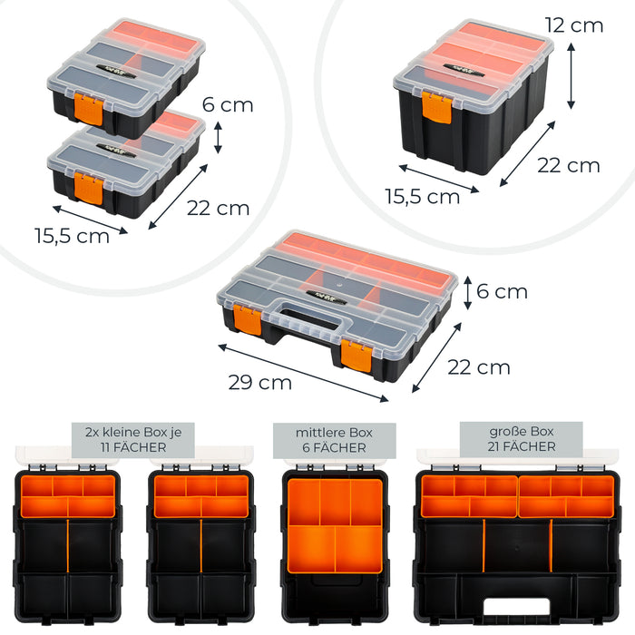 HMF Sortierbox 4-teilig, Sortimentskasten für Kleinteile STK301-18