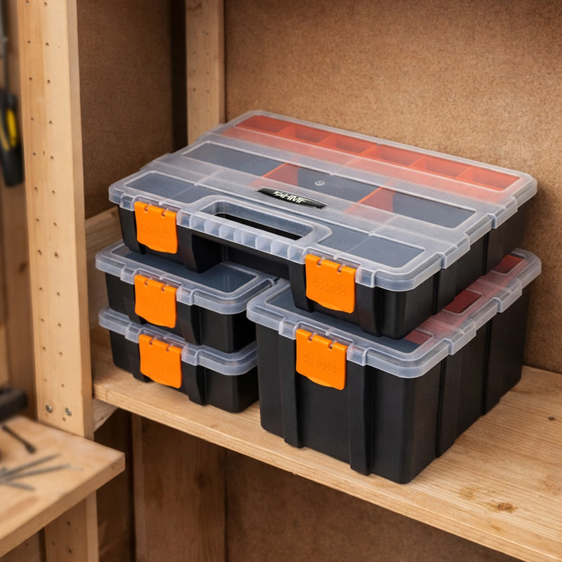 Sortierbox 4-teilig leer, Sortimentskasten für Werkzeug und Kleinteile bei HMF kaufen. —
