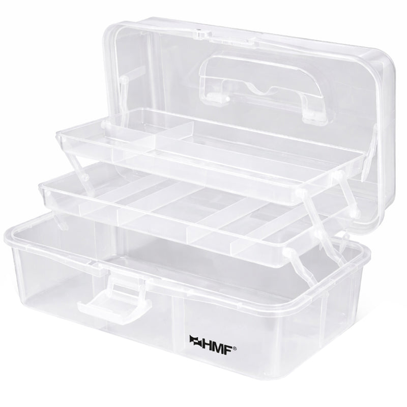 HMF Nähkasten aufklappbar mit 3 Ebenen, Sortierbox für Kleinteile in Transparent