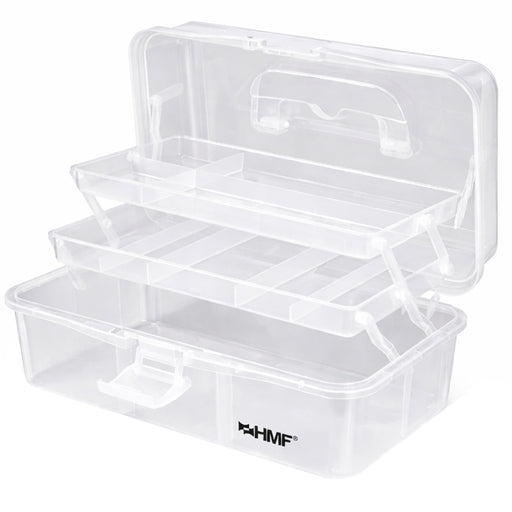 HMF Nähkasten aufklappbar mit 3 Ebenen, Sortierbox für Kleinteile in Transparent
