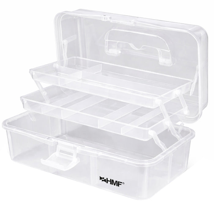 HMF Nähkasten aufklappbar mit 3 Ebenen, Sortierbox für Kleinteile in Transparent