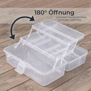 HMF Nähkasten aufklappbar mit 3 Ebenen, Sortierbox für Kleinteile in Transparent