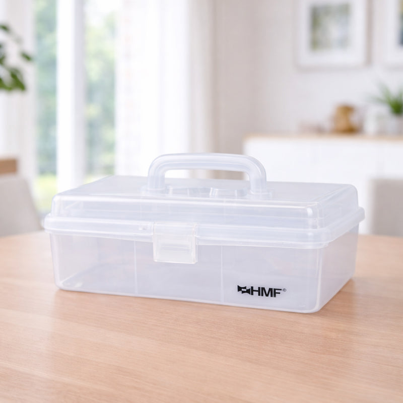 HMF Nähkasten aufklappbar mit 3 Ebenen, Sortierbox für Kleinteile in Transparent