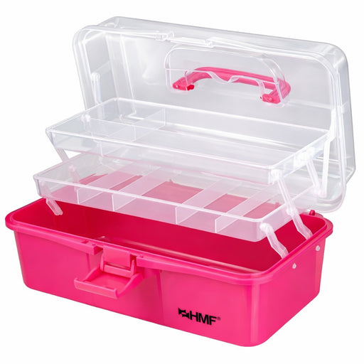 HMF Nähkasten aufklappbar mit 3 Ebenen, Sortierbox für Kleinteile in Pink