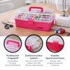 HMF Nähkasten aufklappbar mit 3 Ebenen, Sortierbox für Kleinteile in Pink