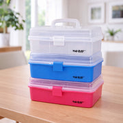 HMF Nähkasten aufklappbar mit 3 Ebenen, Sortierbox für Kleinteile in Pink