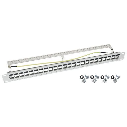 STP Keystone-Patchpanel für 19 Zoll Serverschränke von HMF mit 24 Ports RJ45 in Lichtgrau