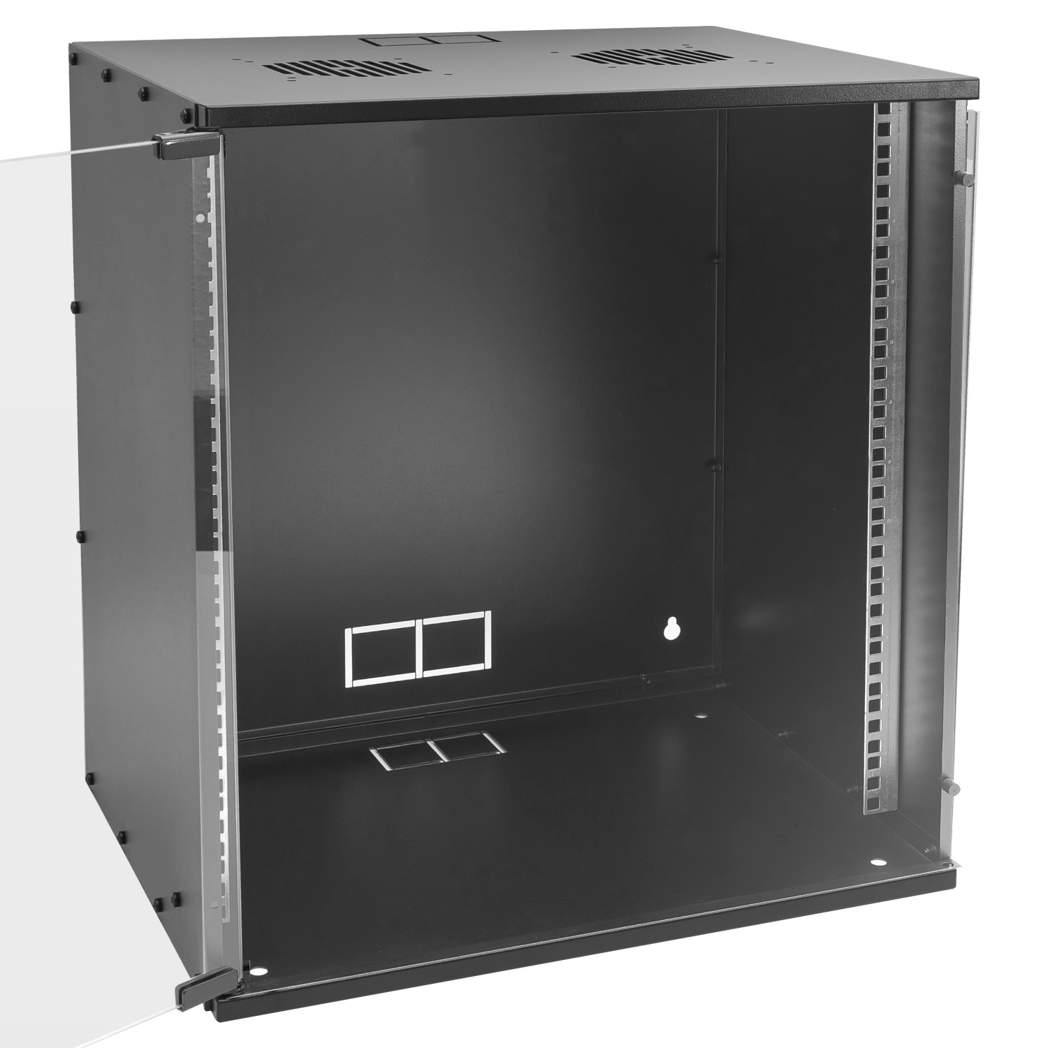 Unmontierter 19 Zoll Serverschrank von HMF mit 12 Höheneinheiten in Schwarz