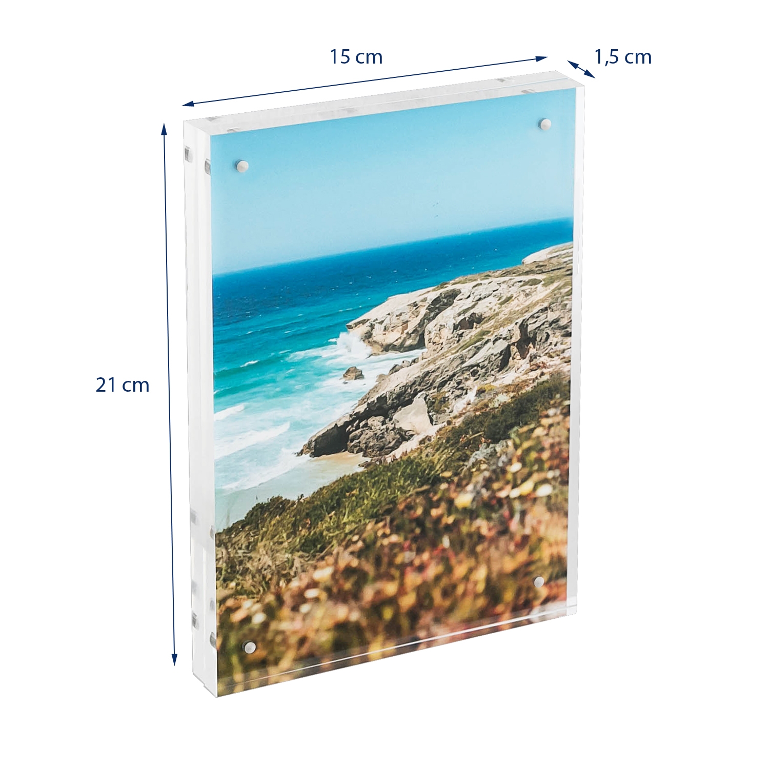 Magnetischer Bilderrahmen von HMF mit transparentem Hintergrund aus Acryl und den Maßen 15 x 21 cm