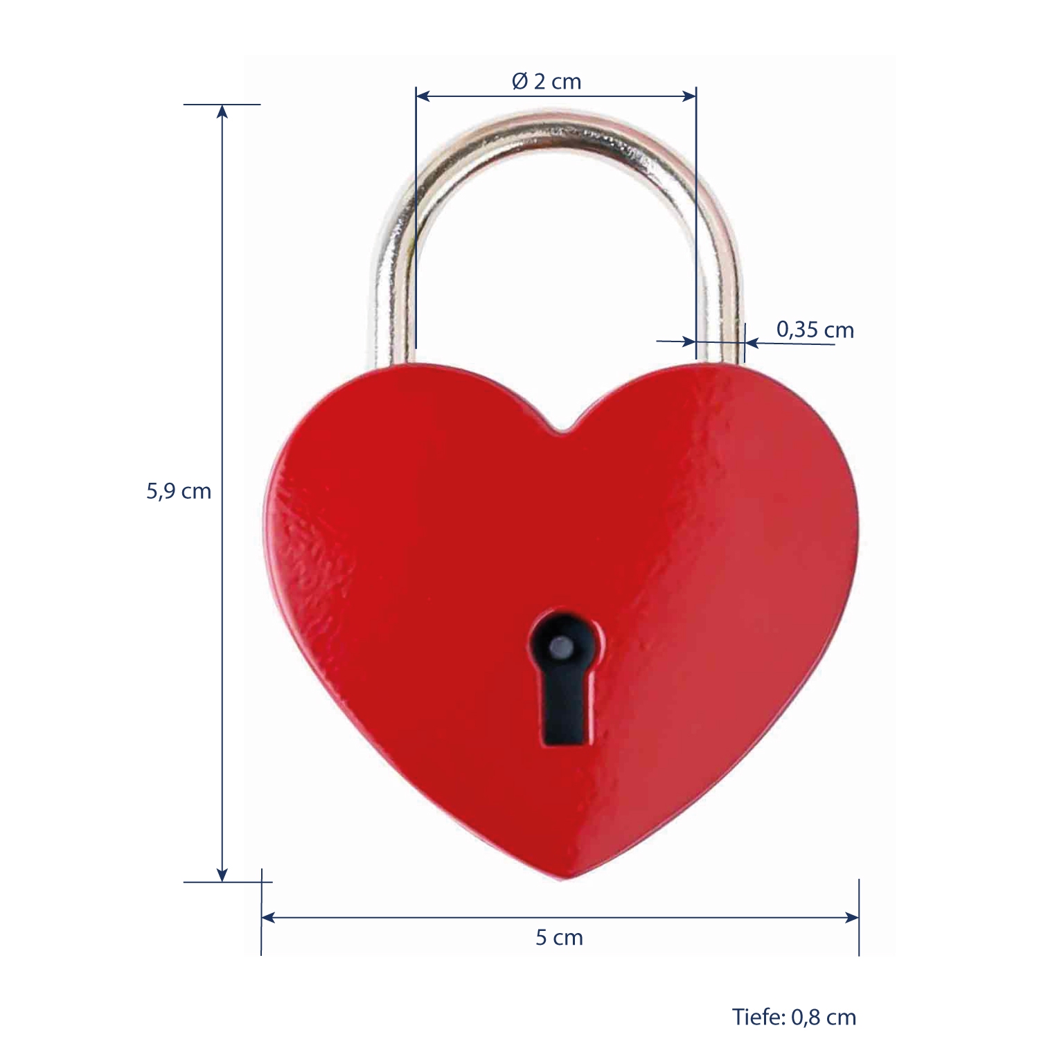 Mini Deko Vorhängeschloss in Herzform mit Schlüssel von HMF mit 59 mm Breite in Rot