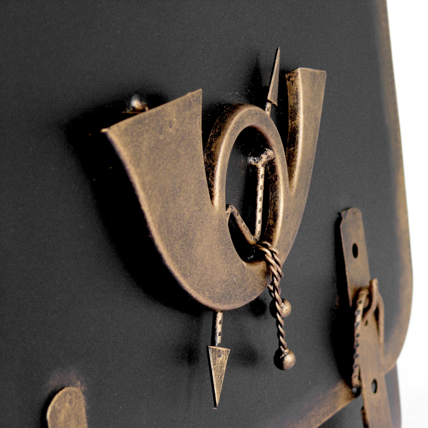 Briefkasten alter Schulranzen mit Posthorn von HMF mit 40 cm Breite in Gold