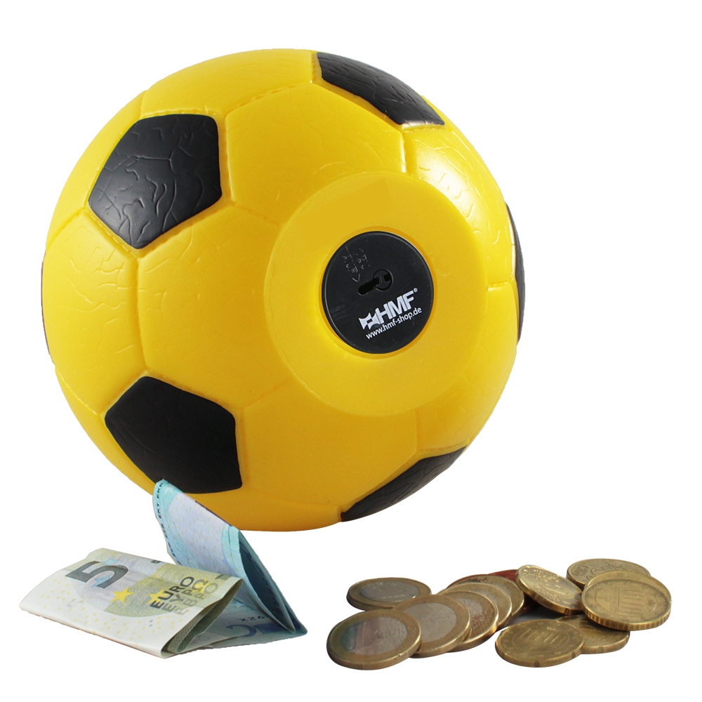 Spardose im Fußball-Look von HMF mit 15 cm Durchmesser in Gelb