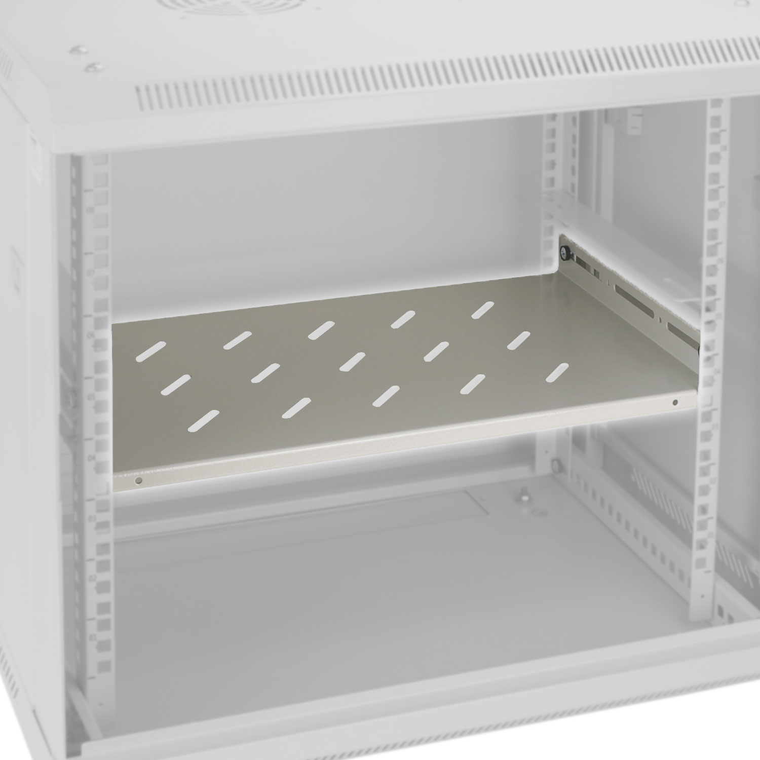 Fachboden für 19 Zoll Serverschränke mit 1 Höheneinheit von HMF mit 27 cm Breite in Lichtgrau