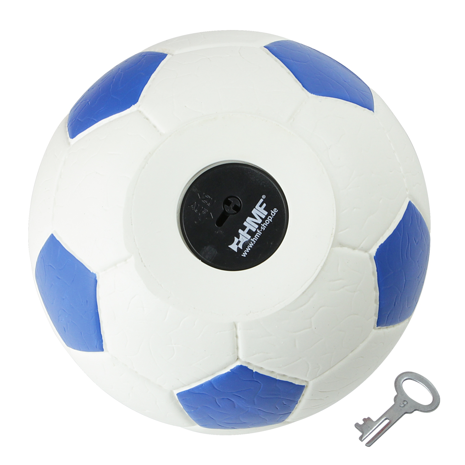 Spardose im Fußball-Look von HMF mit 15 cm Durchmesser in Blau