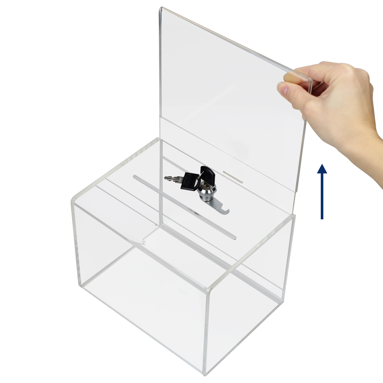 Spendenbox Acryl für DIN A5 Blatteinschub von HMF mit den Maßen 21.5 x 16 x 16 cm