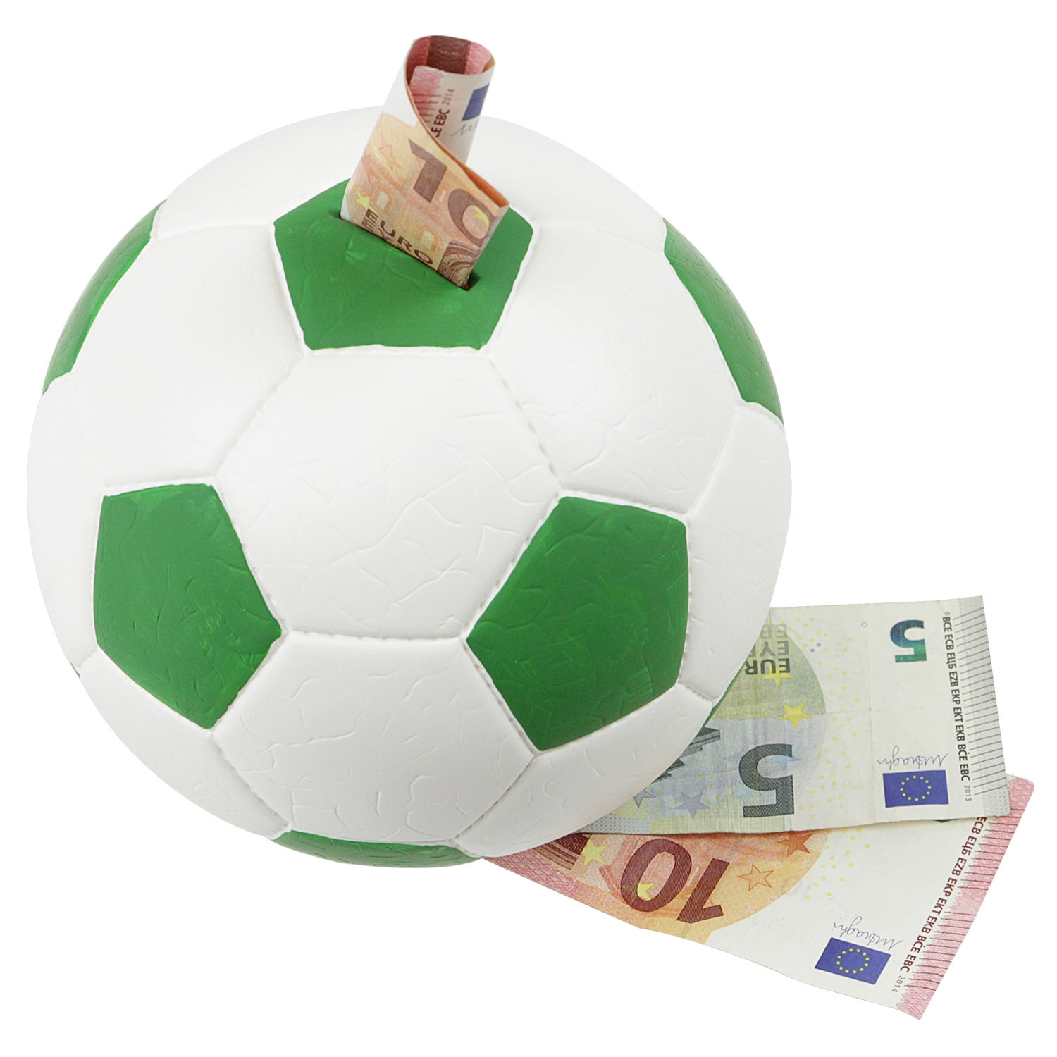 Spardose im Fußball-Look von HMF mit 15 cm Durchmesser in Grün