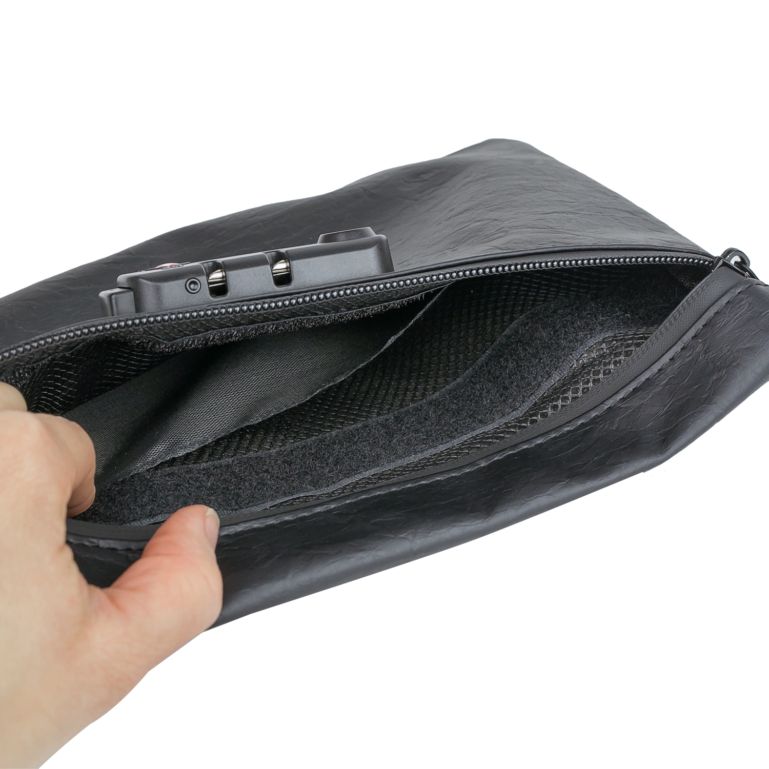 Geruchsdichte Tasche mit TSA Zahlenschloss von HMF in Größe M in Schwarz