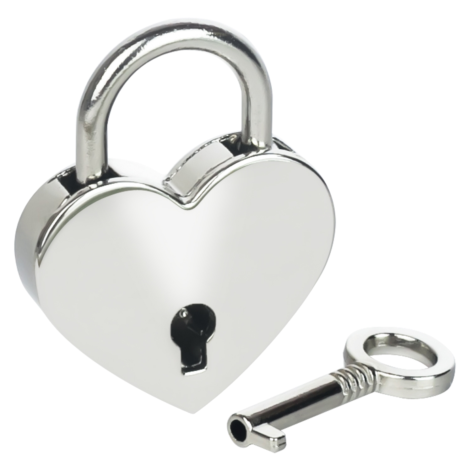 Mini Deko Vorhängeschloss in Herzform mit Schlüssel von HMF mit 39 mm Breite in Silber