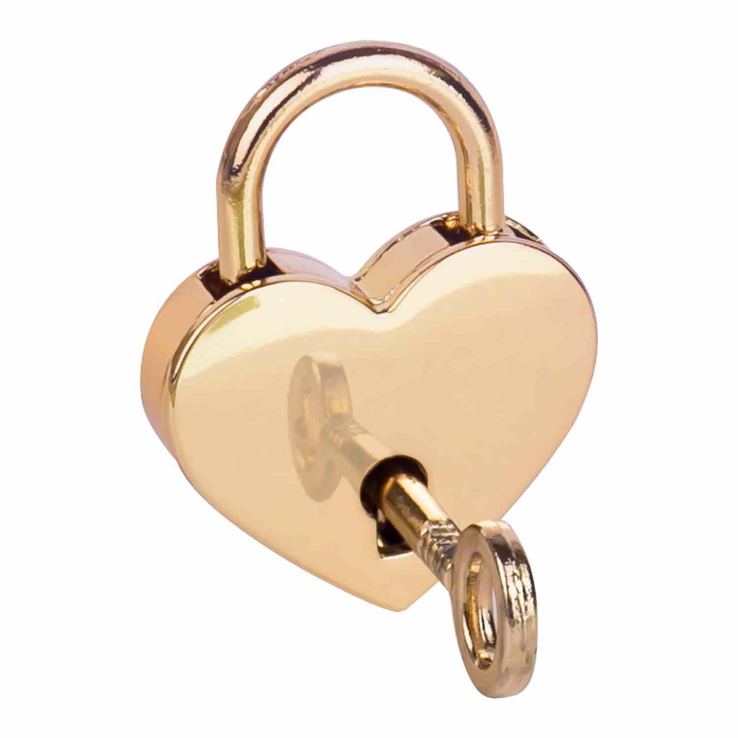 Mini Deko Vorhängeschloss in Herzform mit Schlüssel von HMF mit 39 mm Breite in Gold