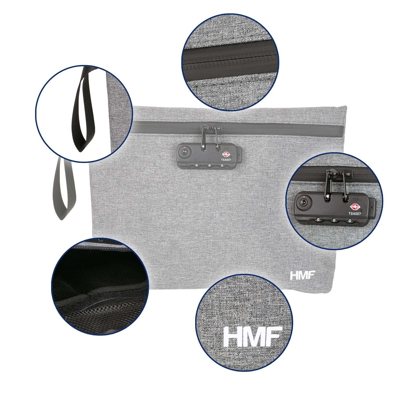 Geruchsdichte Tasche mit TSA Zahlenschloss von HMF in Größe L in Grau