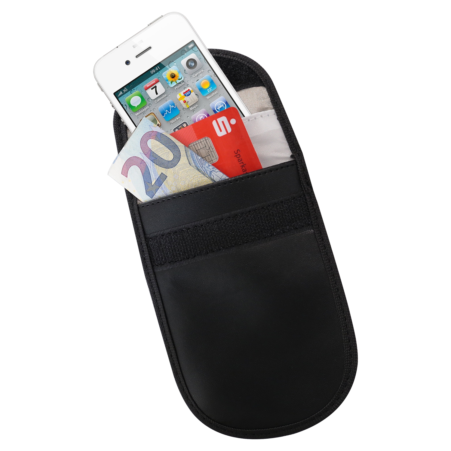 RFID Schutztasche für Smartphones und Autoschlüssel zur Abschirmung von Keyless-Go von HMF mit den Maßen 13.5 x 9.5 x 1.5 cm