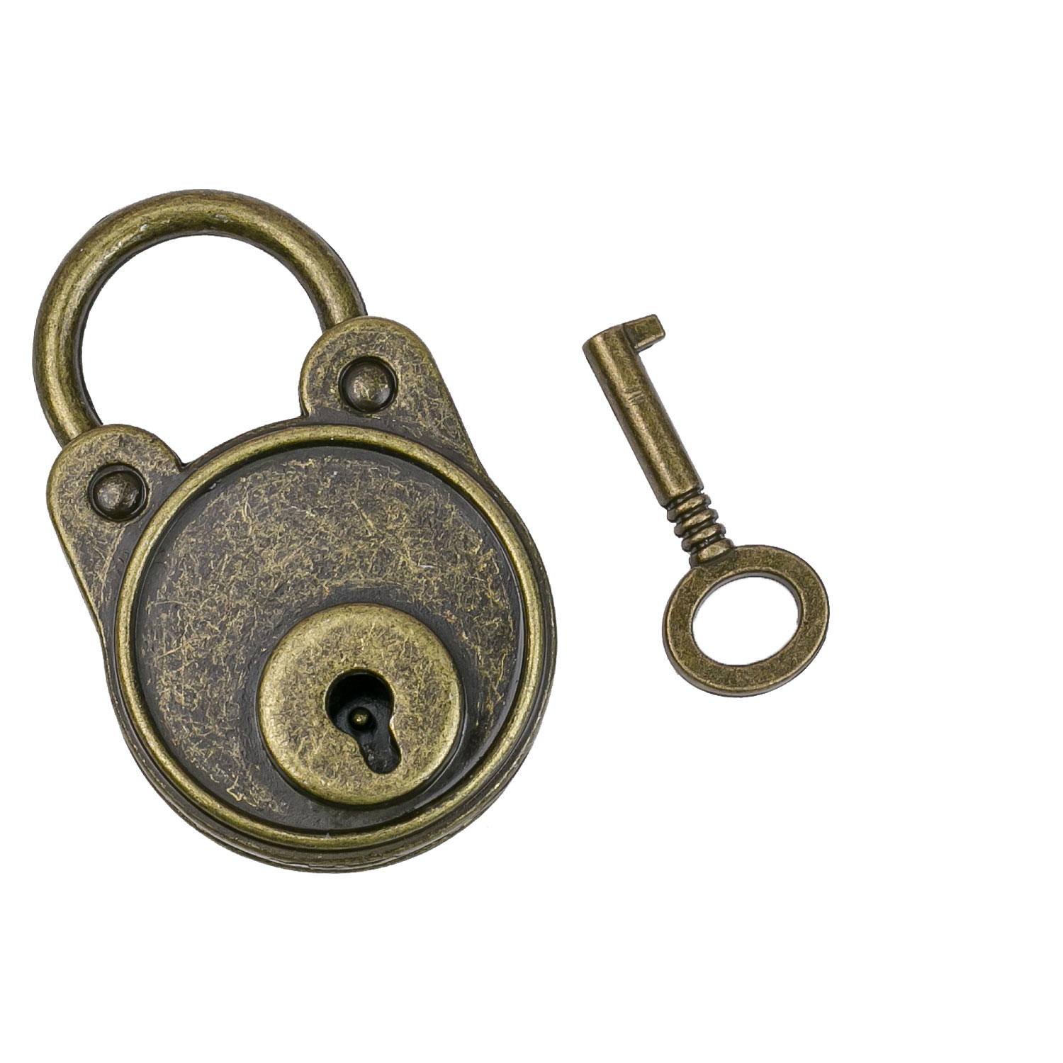 Mini Deko Vorhängeschloss mit Schlüssel, HMF 6490, Rund, Bronze