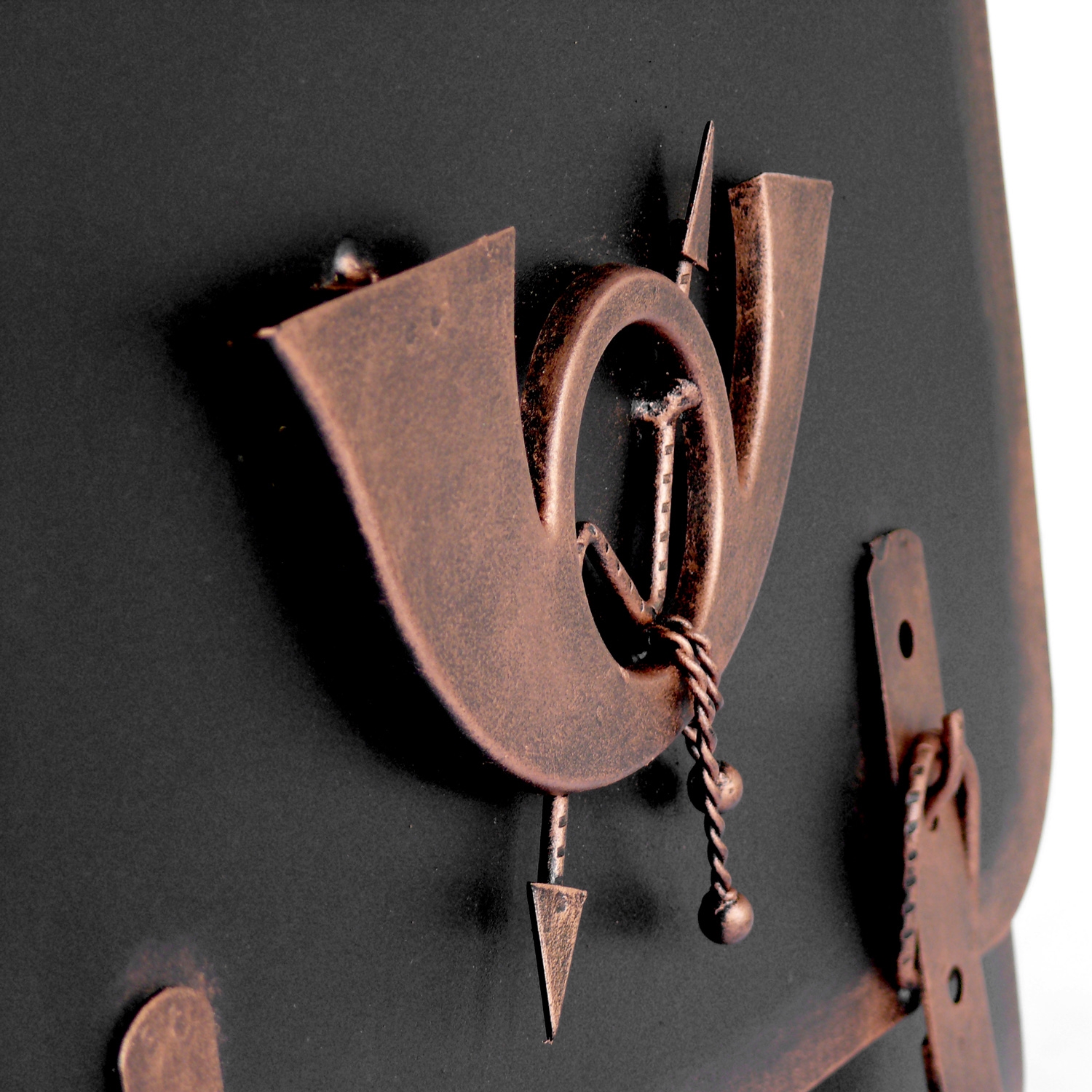 Briefkasten alter Schulranzen mit Posthorn von HMF mit 40 cm Breite in Kupfer
