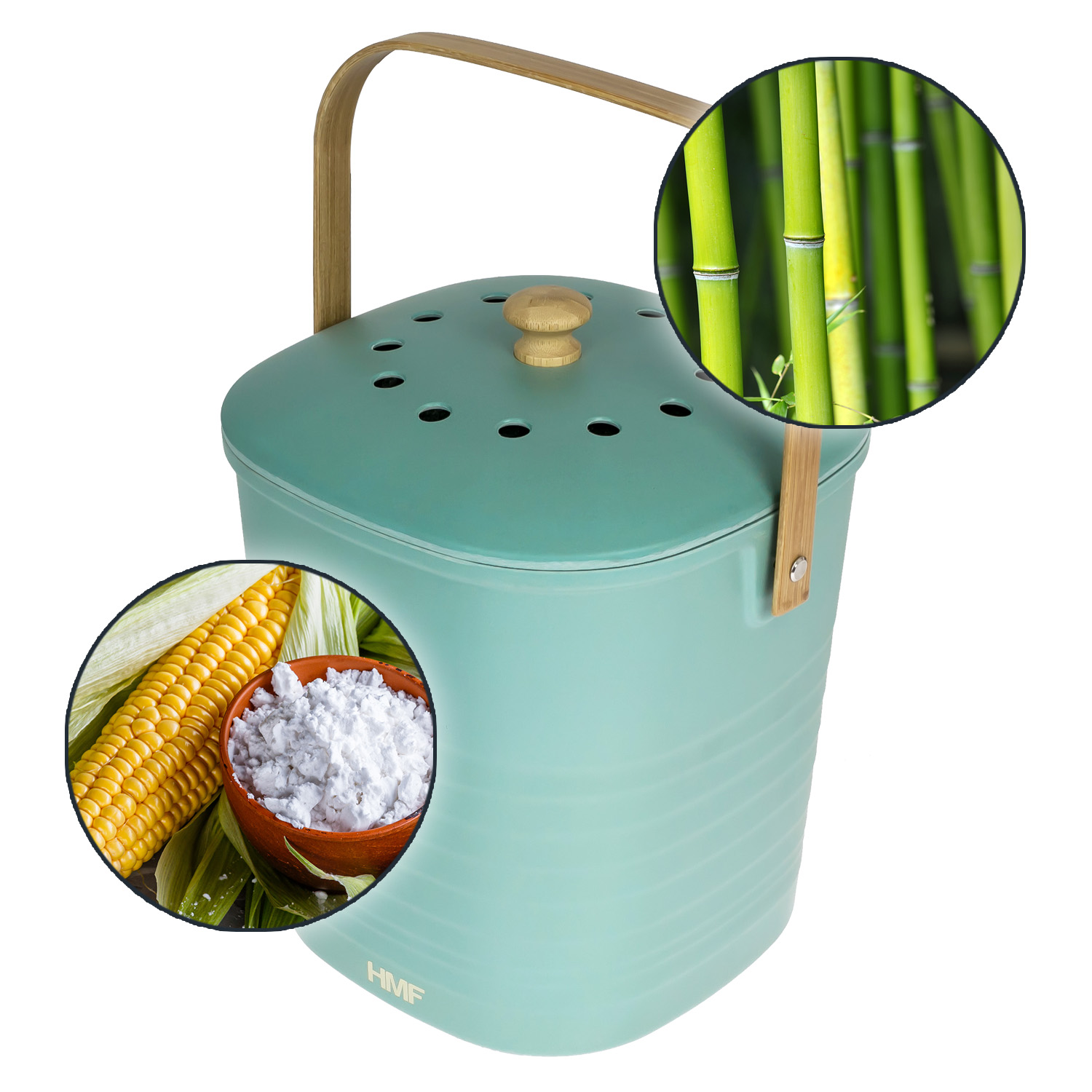 Geruchsdichter und nachhaltiger Biomülleimer von HMF für 6 Liter in Grün