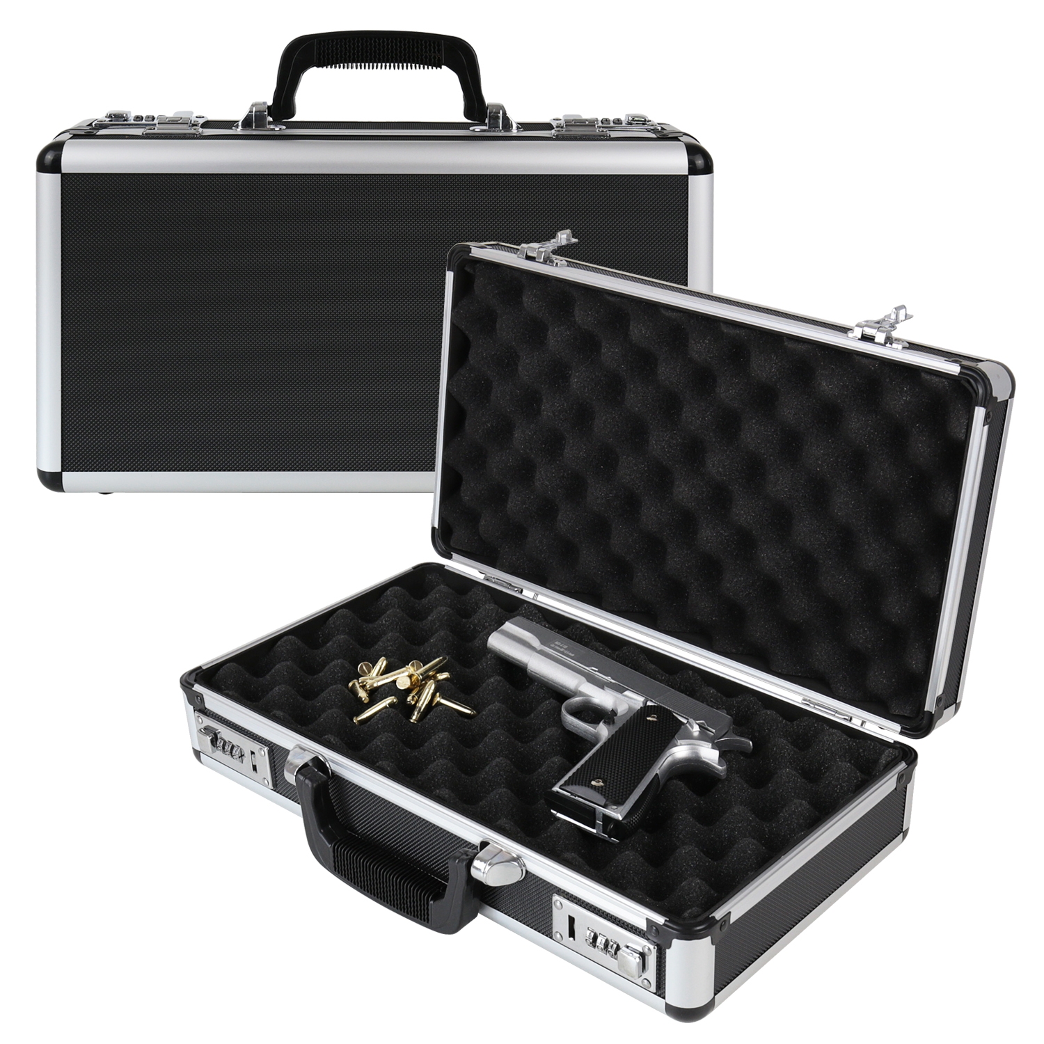 Alu Pistolenkoffer oder Kurzwaffenkoffer mit Zahlenschloss von HMF mit den Maßen 42 x 26 x 12 cm