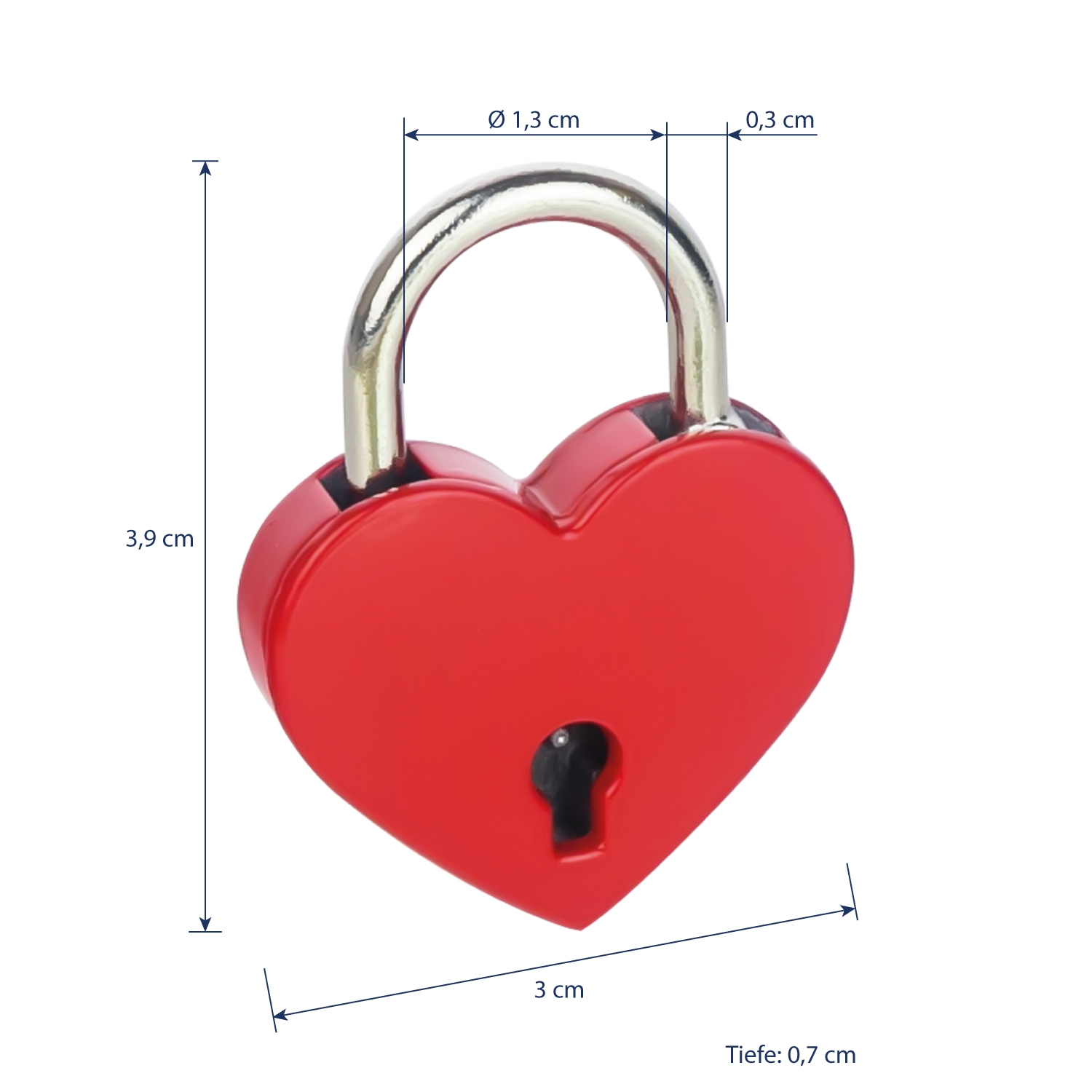 Mini Deko Vorhängeschloss in Herzform mit Schlüssel von HMF mit 39 mm Breite in Rot