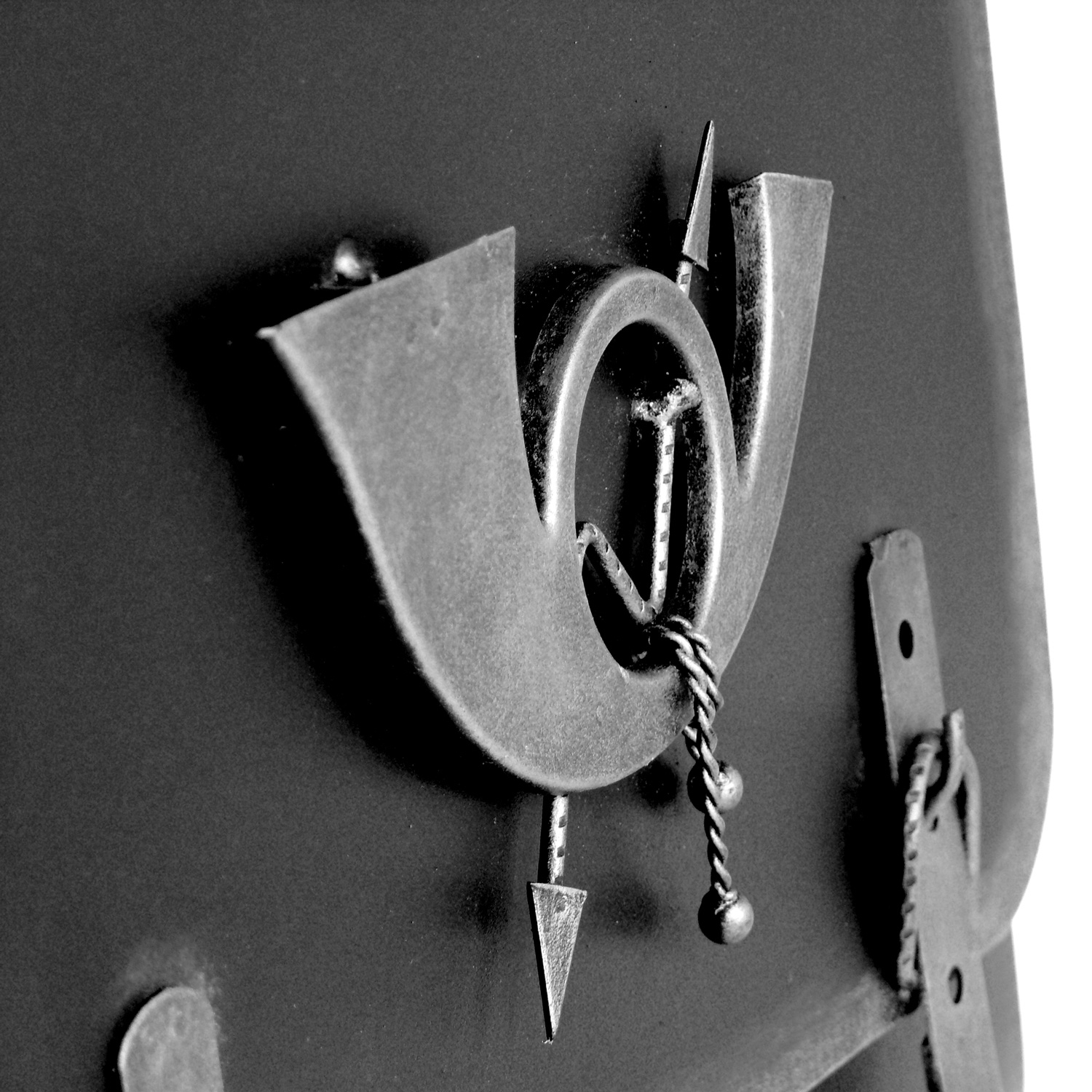 Briefkasten alter Schulranzen mit Posthorn von HMF mit 40 cm Breite in Silber